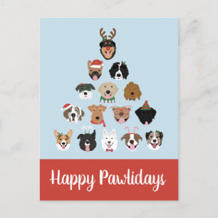 Carte Postale Joyeux Pawlidays Chien arbre de Noël