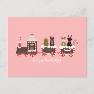 Carte Postale Joyeux Pawlidays Chien Noël Train de vacances