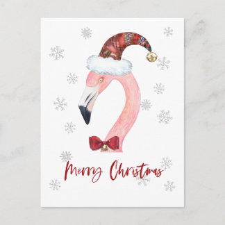 Carte postale Joyeux Père Noël Flamant rose