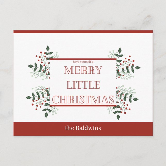 Carte Postale joyeux petit Noël rouge et vert (Devant)