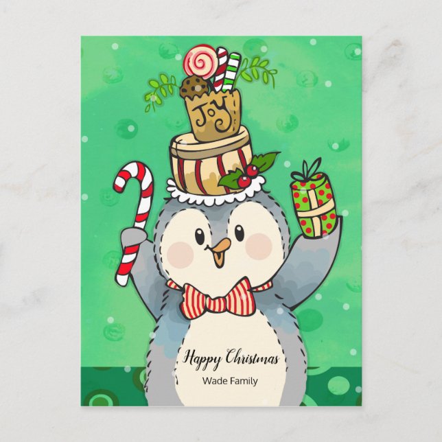 Carte Postale Joyeux pingouin de Noël (Devant)