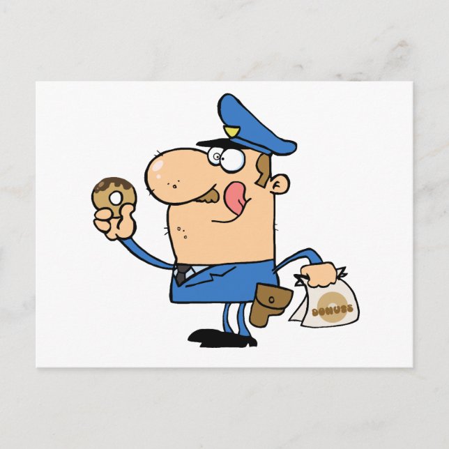 Carte Postale Joyeux policier mangeant de la beigne (Devant)