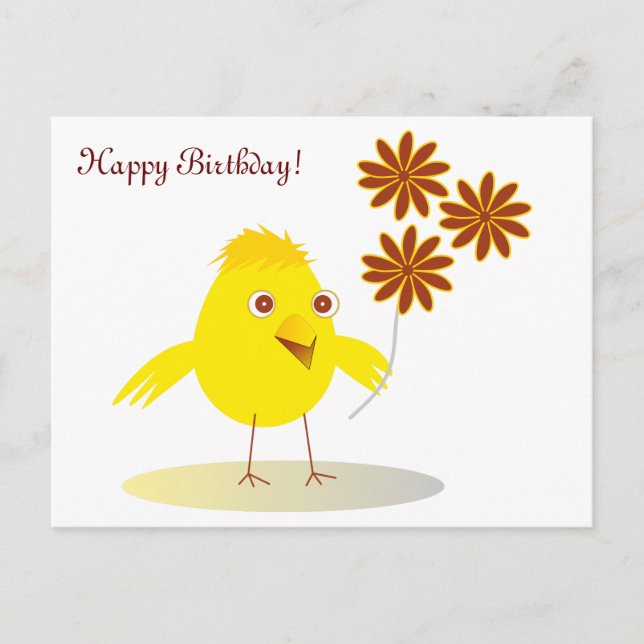 Carte Postale Joyeux poussin aux fleurs (Devant)