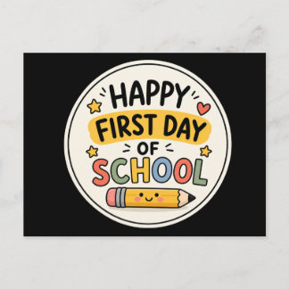 Carte Postale Joyeux Premier Jour d'École Crayon Mignon Kawaii