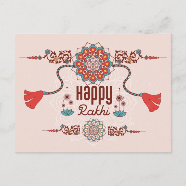 Carte Postale Joyeux Rakhi, Raksha Bandhan, rose roux (Devant)