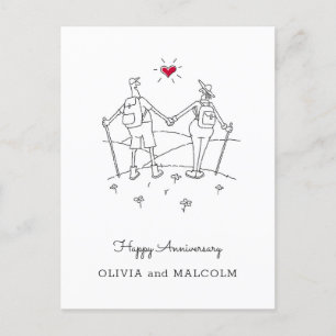 Carte Postale Joyeux Randonnée Mariage Anniversaire Red Heart