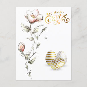 Carte Postale Joyeux Roses des oeufs d'or de Pâques