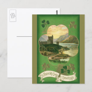 Carte Postale Joyeux Saint-Patrick Vintage Château Shamrock