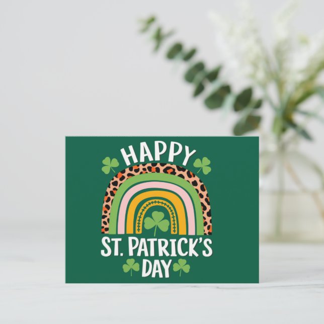 Carte Postale Joyeux Saint Patrick's Day Shamrock arc-en-ciel (Debout devant)