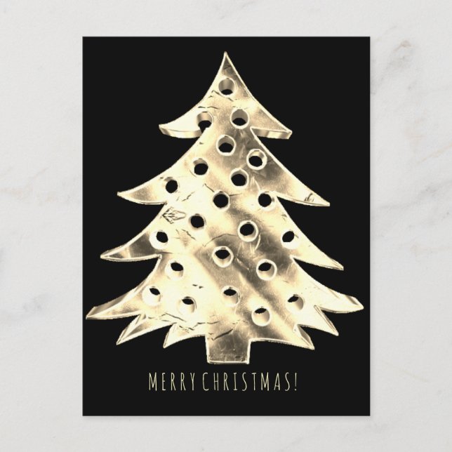 Carte Postale Joyeux sapin de Noël Elégant Noir et Or (Devant)