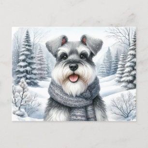 Carte Postale Joyeux Schnauzer dans un art hivernal