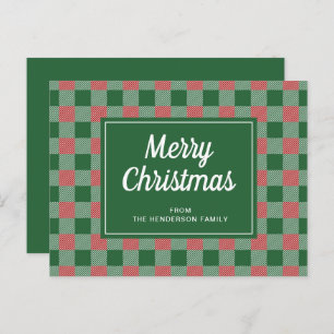 Carte Postale Joyeux script de Noël Festive Green Plaid