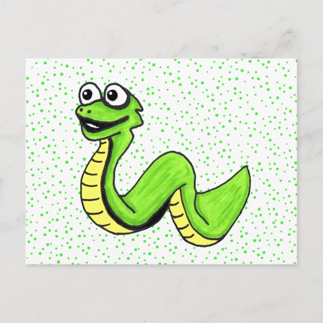 Carte Postale Joyeux serpent de caricature vert brillant jaune s (Devant)
