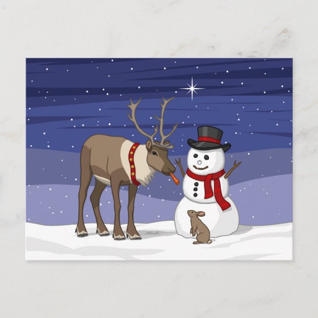Carte postale Joyeux Snowman & Cute Reindeer de No (Devant)
