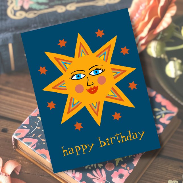 Carte Postale Joyeux soleil JOYEUX ANNIVERSAIRE PERSONNALISÉ (Cheerful Sun HAPPY BIRTHDAY CUSTOM Postcard
)