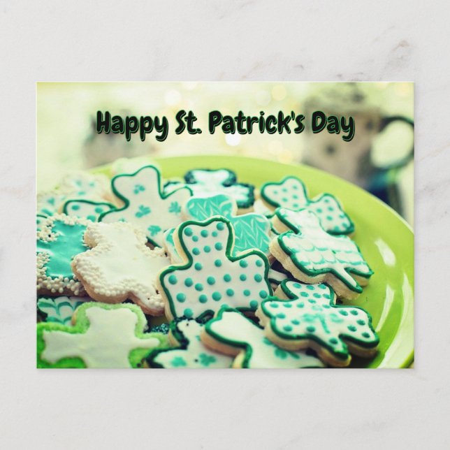 Carte Postale Joyeux St. Patrick's Day 4 Leaf Clover Cookies (Devant)