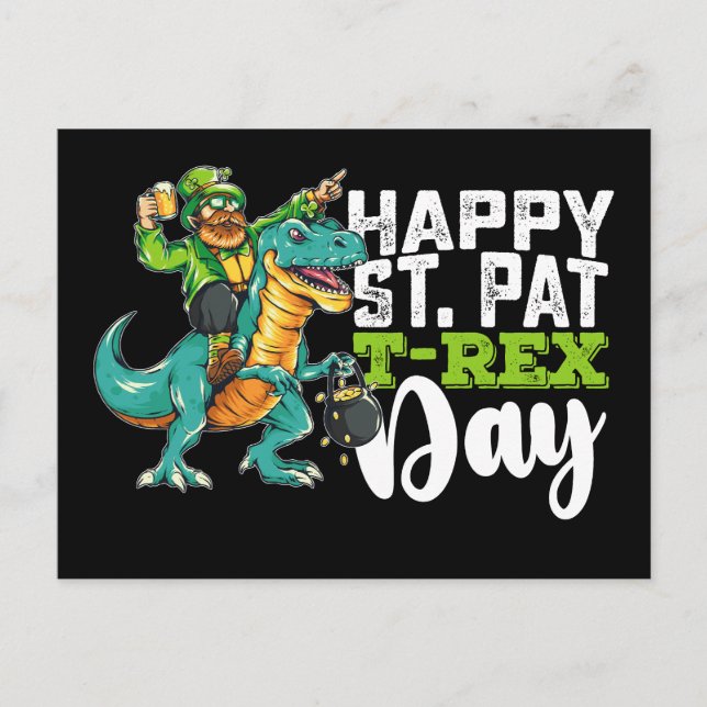 Carte Postale Joyeux St Patrick's Day Pat T Rex Dinosaur (Devant)