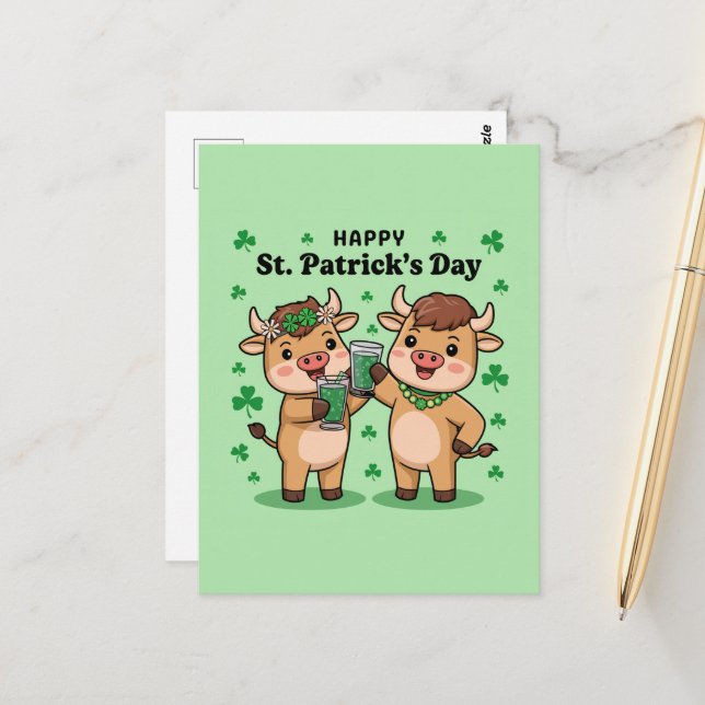 Carte Postale Joyeux St. Patricks vaches de la journée (Devant/Arrière en situation)