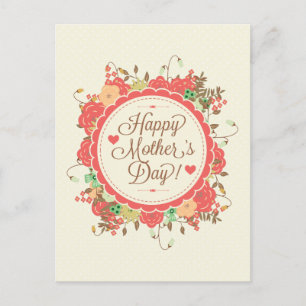 Carte Postale Joyeux texte de la fête des mères et design floral
