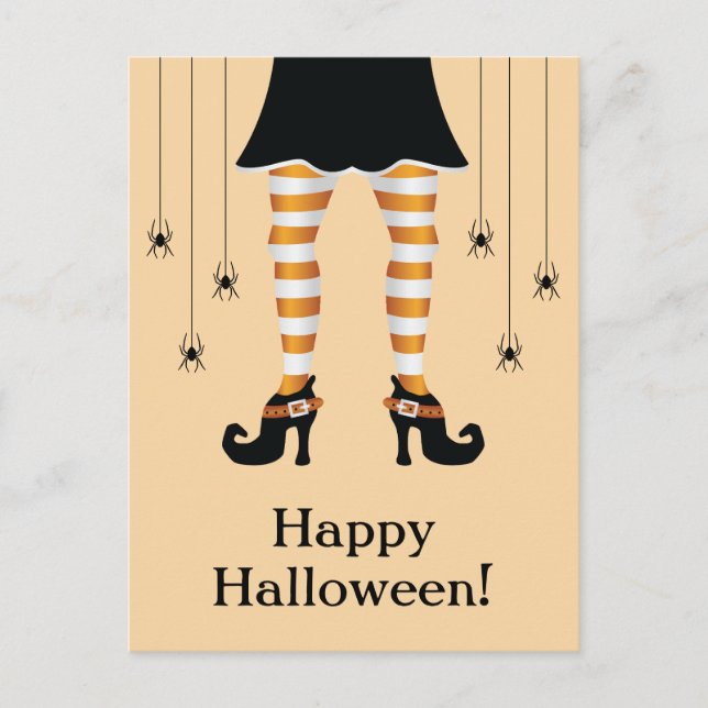 Carte Postale Joyeux Texte D'Halloween Avec Jambes De Sorcière O (Devant)