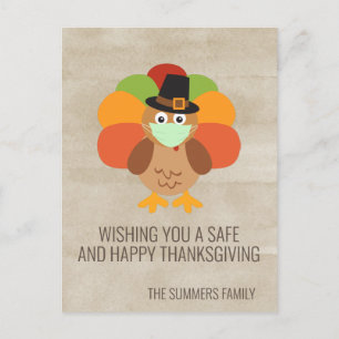 Carte Postale Joyeux Thanksgiving 2020 Dindon avec Masque de Pro
