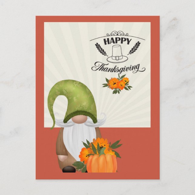 Carte Postale Joyeux Thanksgiving Cute Gnome (Devant)