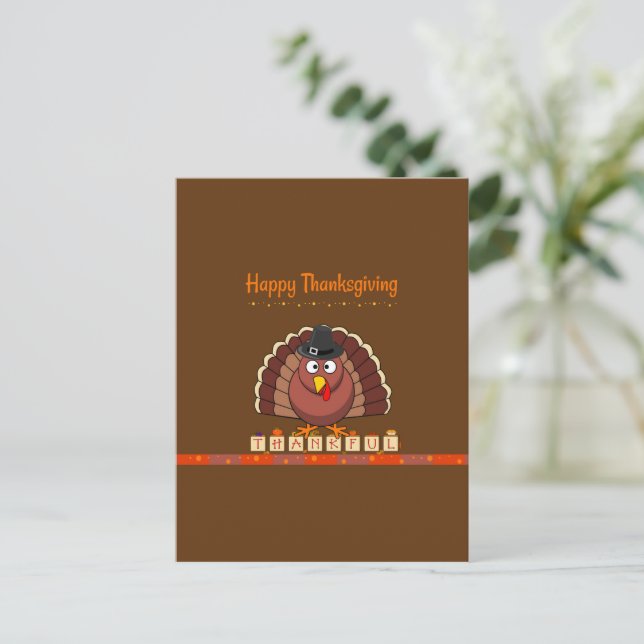 Carte Postale Joyeux Thanksgiving, Dinde Pèlerin (Debout devant)