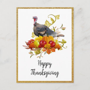 Carte Postale Joyeux Thanksgiving élégant avec paillettes dorées