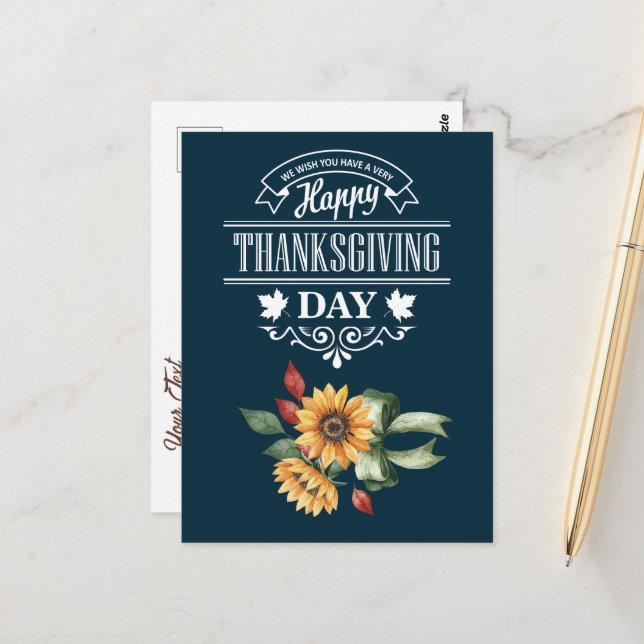Carte Postale Joyeux Thanksgiving félicitations (Devant/Arrière en situation)