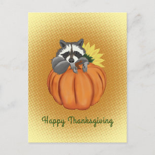 Carte Postale Joyeux Thanksgiving Mignon Raton laveur, Citrouill
