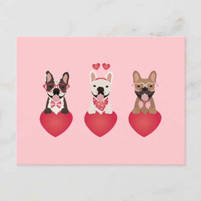 Carte Postale Joyeux Valentines Day Bulldogs français (Devant)