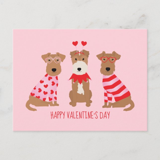 Carte Postale Joyeux Valentines Day Welsh Wire Fox Terrier Chien (Devant)