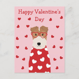 Carte Postale Joyeux Valentines Jour Fil Fox Terrier Chien