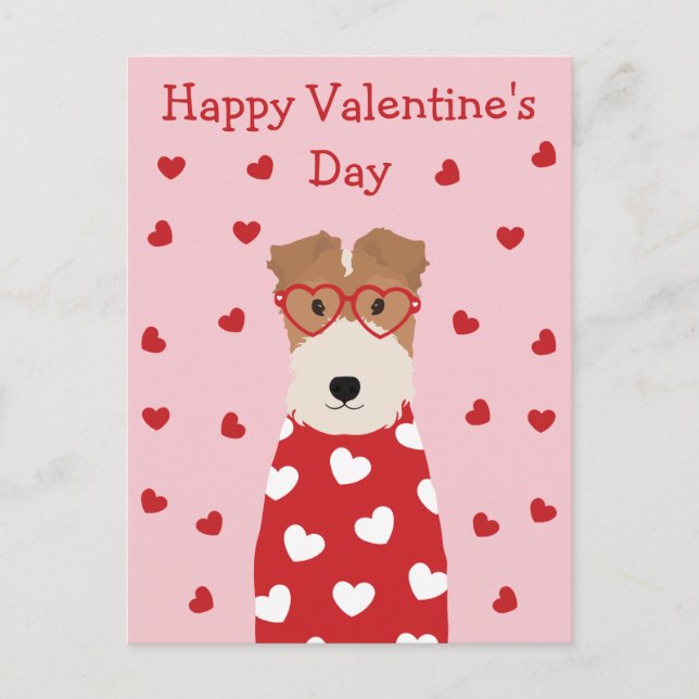 Carte Postale Joyeux Valentines Jour Fil Fox Terrier Chien (Devant)