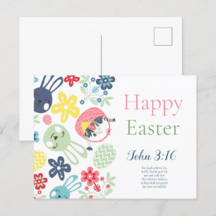 Carte Postale Joyeux Verset de la Bible de Pâques Jean 3:16