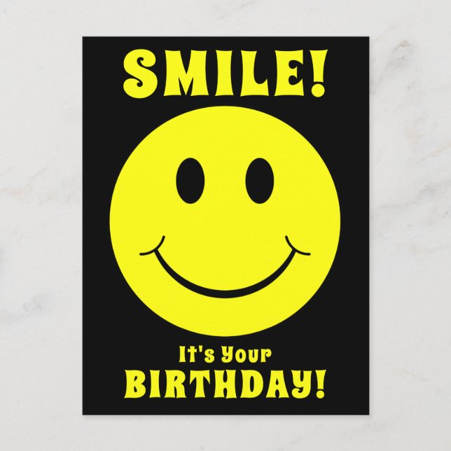 Carte Postale Joyeux Visage Jaune Souriez Son Anniversaire Noir (Devant)