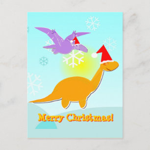 Carte postale Joyeux voeux de Noël Dinosaures