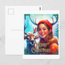 JOYEZ NOËL REINDEER AVEC HEUREUSE FILLE