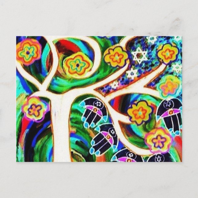 Carte Postale Judaica Hamsa Ivory Tree Of Life (Devant)
