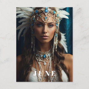 Carte Postale *~ JUIN Femme Boho ANNIVERSAIRE PERLES AP53