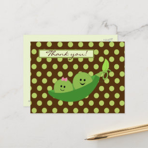 Carte Postale Jumeaux de pois dans un Merci de Baby shower de po