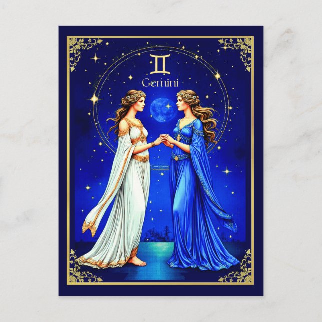Carte Postale Jumeaux Gemini sous un ciel étoilé (Devant)