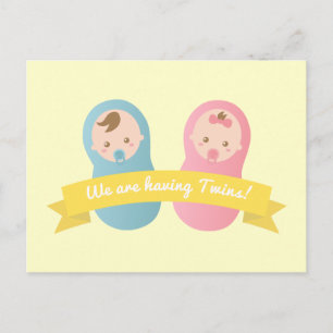 Carte Postale Jumeaux - Joli bébé garçon et fille