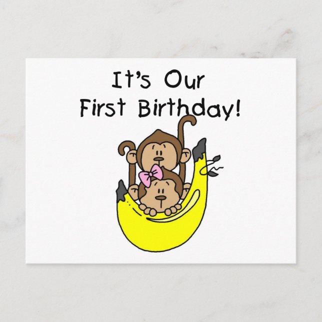 Carte Postale Jumeaux - Jumeau et singe 1er anniversaire (Devant)