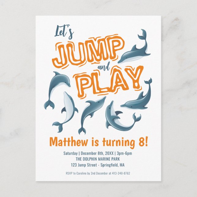 Carte Postale Jump Jouer Dolphin Park Enfants Party Orange Anniv (Devant)