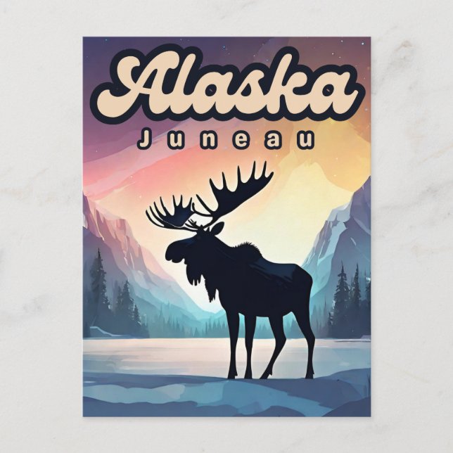 Carte Postale Juneau Alaska Moose Aurora Northern Lights Nature (Devant)