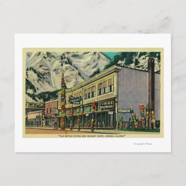 Carte Postale Juneau, Alaska Vue de l'ancien totem de sorcière e (Devant)
