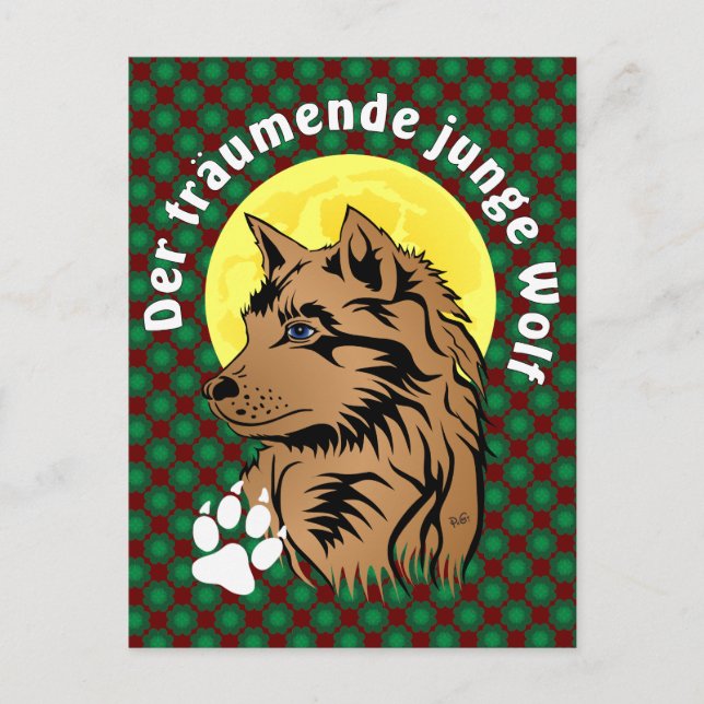 Carte Postale junger träumender Wolf Postkarte (Devant)