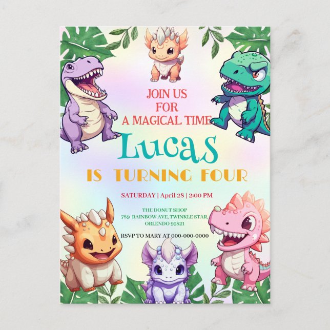 Carte Postale Jungle de dinosaures mignons Fête d'anniversaire d (Devant)