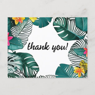 Carte Postale Jungle sauvage Feuilles Hibiscus rose jaune Fleurs